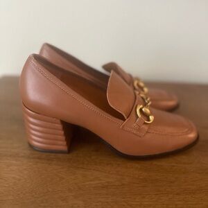 Elegant Tan Loafers with Gold Accents